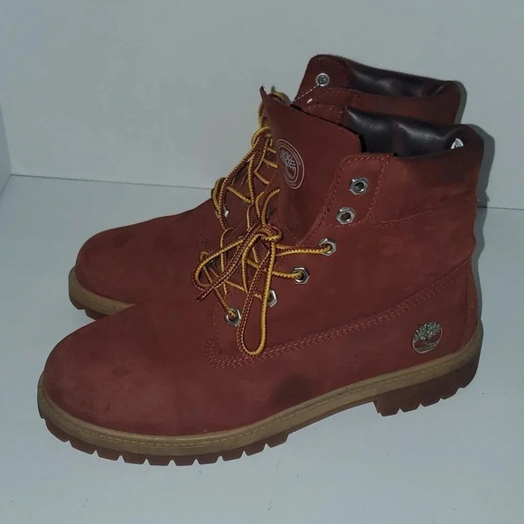 Rust/ Burgundy Timberland Boots Men's 6.5/Women's 9 - Picture 3 of 13